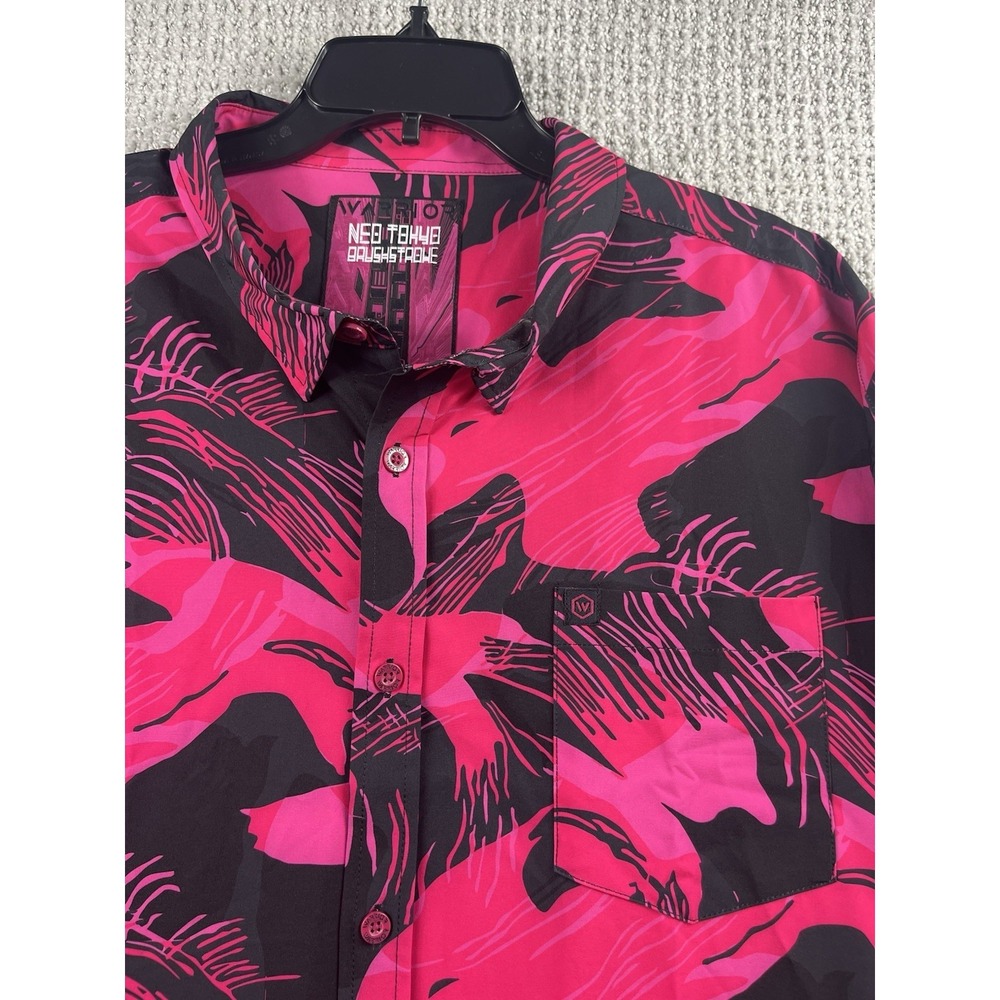 Warrior Neo Tokyo Brushstroke Shirt Mens 4XL Pink Black Stretch Button Front